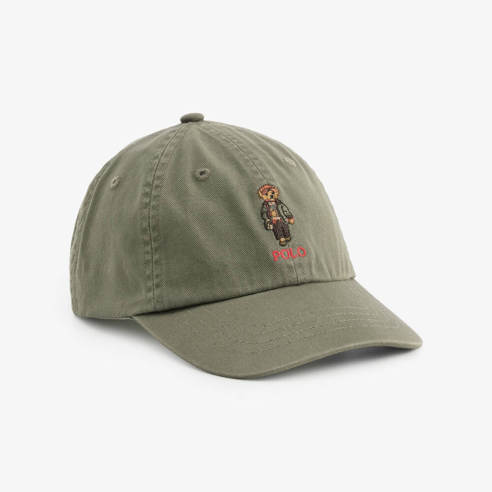 Ralph Lauren-Boys Khaki Green Cotton Polo Bear Cap | Childrensalon