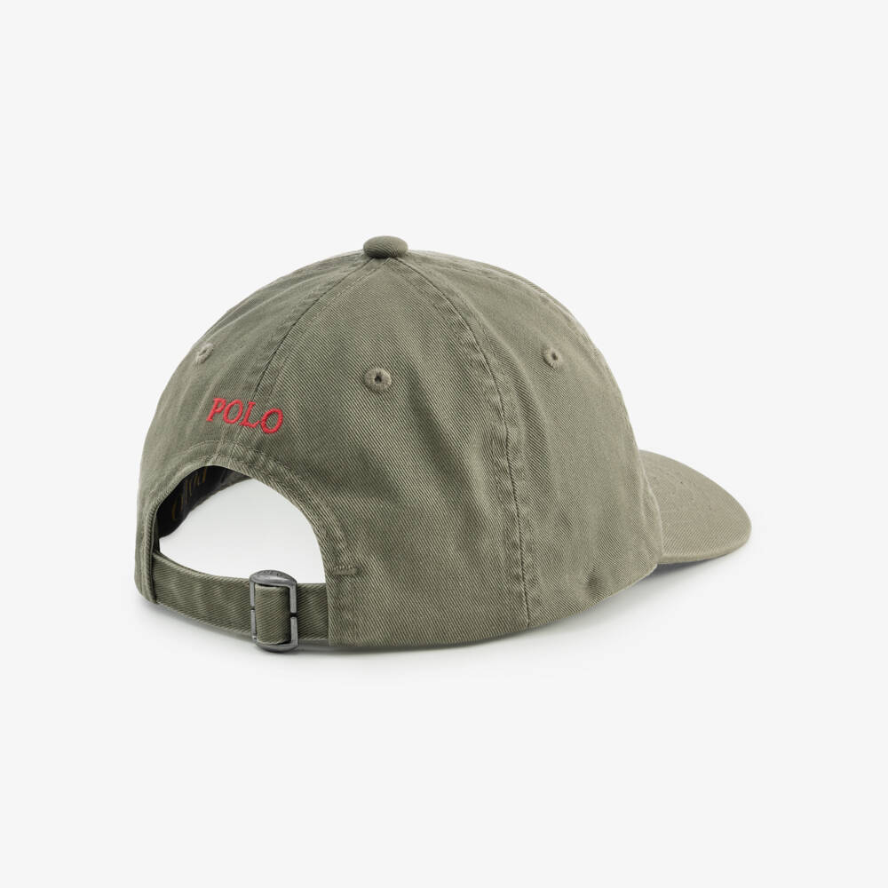 Ralph Lauren-Boys Khaki Green Cotton Polo Bear Cap | Childrensalon