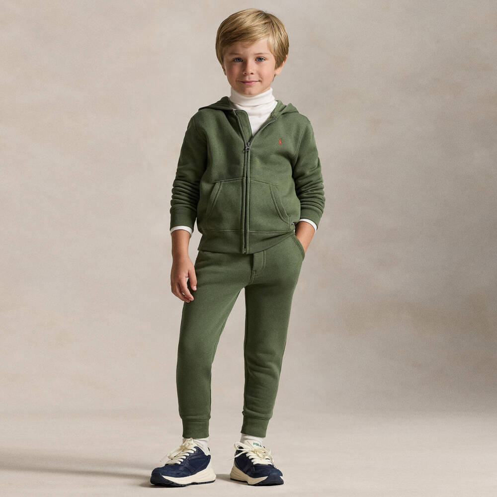 Ralph Lauren-بنطلون رياضي قطن لون أخضر كاكي للأولاد  | Childrensalon