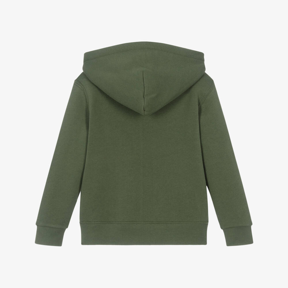 Ralph Lauren-Boys Khaki Green Cotton Pony Logo Zip-Up Hoodie | Childrensalon