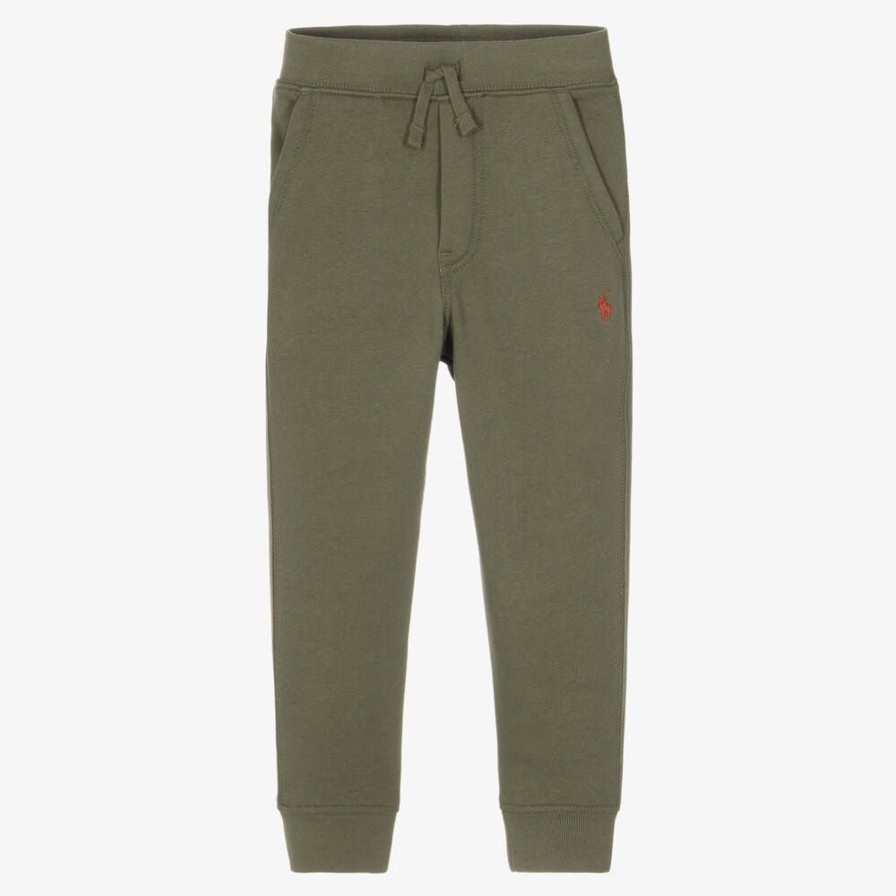 Ralph Lauren-Boys Khaki Green Logo Joggers | Childrensalon