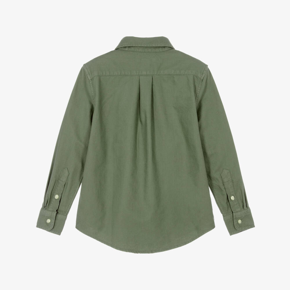 Ralph Lauren-Boys Khaki Green Oxford Cotton Shirt | Childrensalon