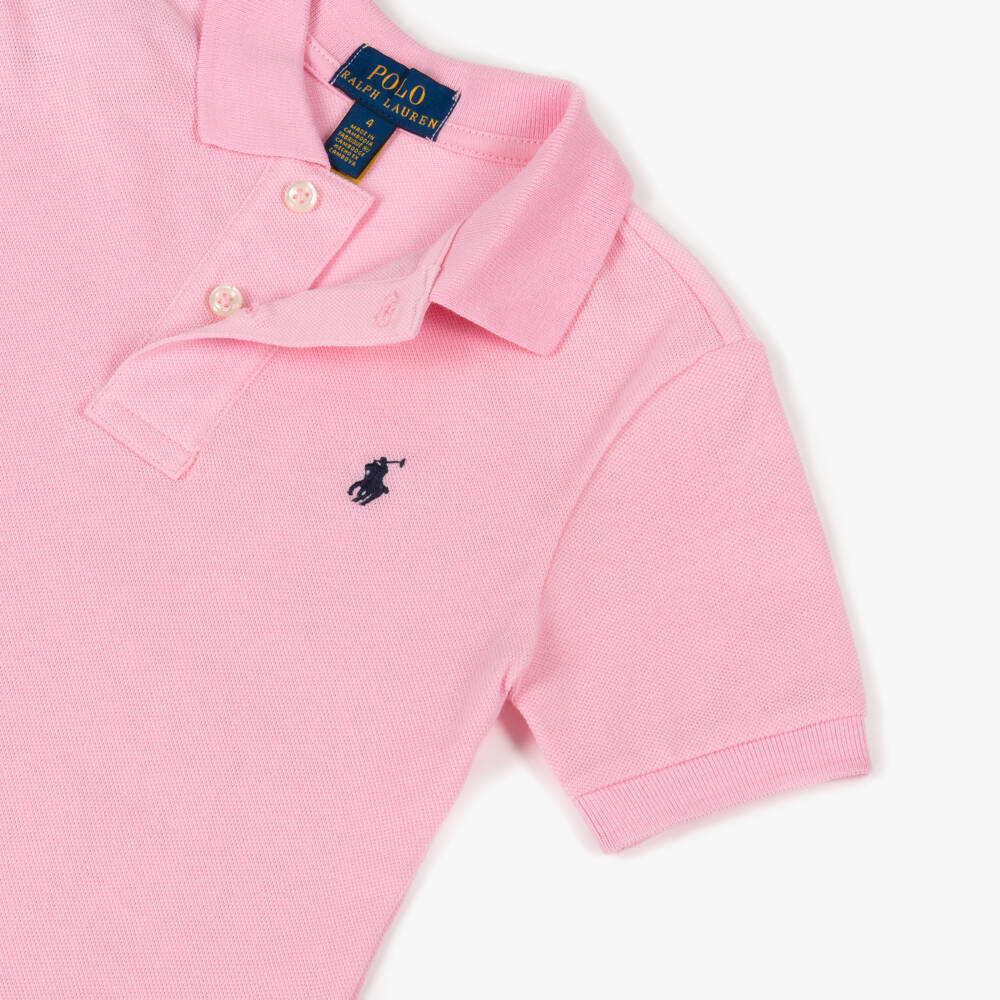 Ralph Lauren-تيشيرت بولو قطن بيكيه لون زهري فاتح للأولاد | Childrensalon