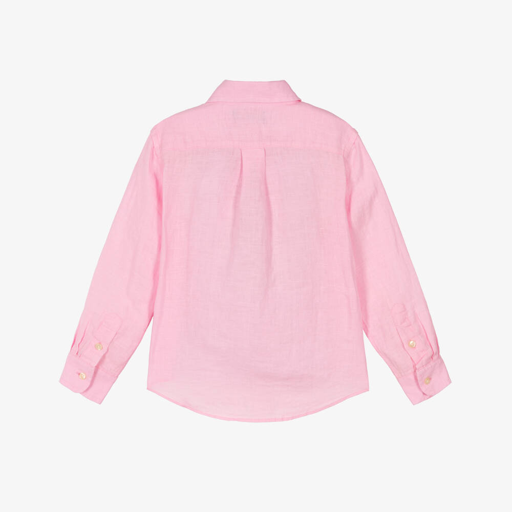 Ralph Lauren-قميص كتان بأكمام طويلة لون زهري فاتح للأولاد | Childrensalon