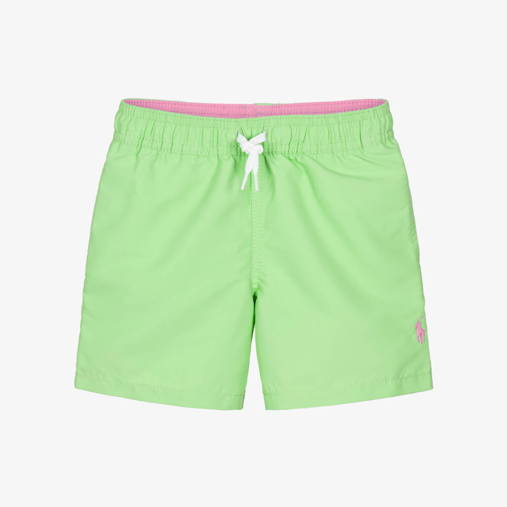Ralph Lauren-Boys Lime Green Swim Shorts with Pony Logo | Childrensalon