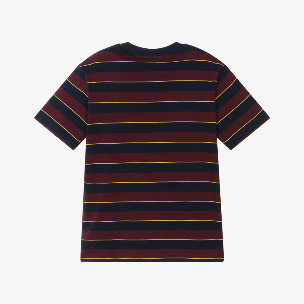 Ralph Lauren-Boys Maroon Red & Navy Blue Stripe Cotton T-Shirt | Childrensalon