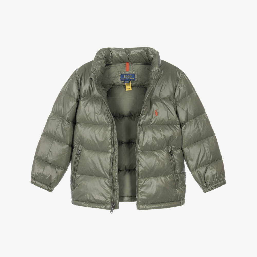 Ralph Lauren-جاكيت بهودي منفوخ ومبطن بالريش لون أخضر للأولاد | Childrensalon