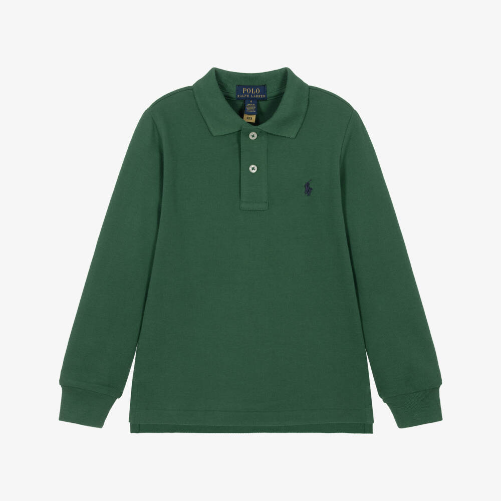 Ralph Lauren-Boys Moss Green Long Sleeve Polo | Childrensalon
