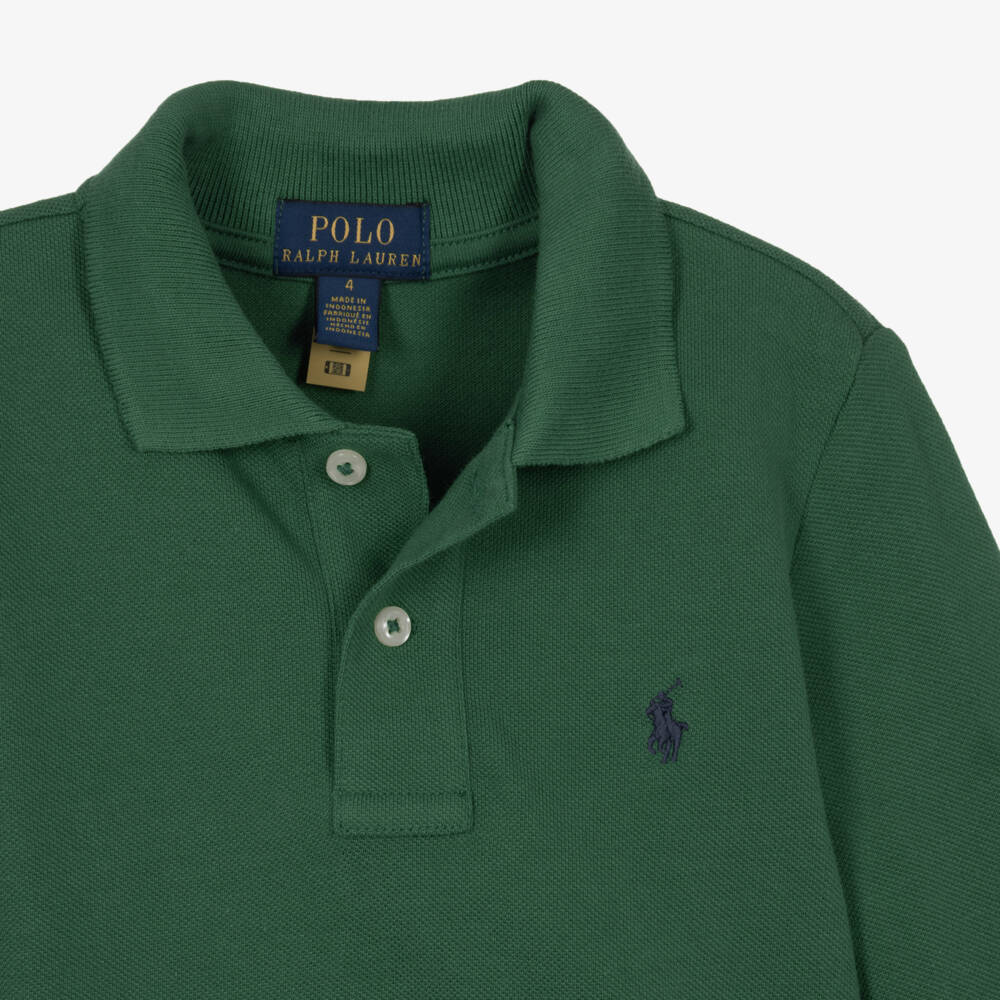 Ralph Lauren-Boys Moss Green Long Sleeve Polo | Childrensalon