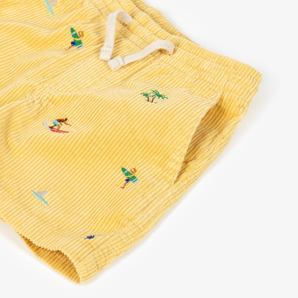 Ralph Lauren-Boys Mustard Yellow Corduroy Shorts with Embroidered Surfers | Childrensalon