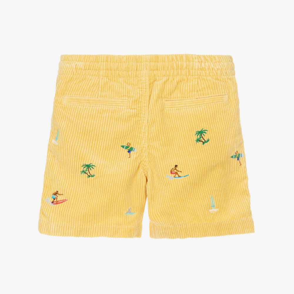 Ralph Lauren-Boys Mustard Yellow Corduroy Shorts with Embroidered Surfers | Childrensalon