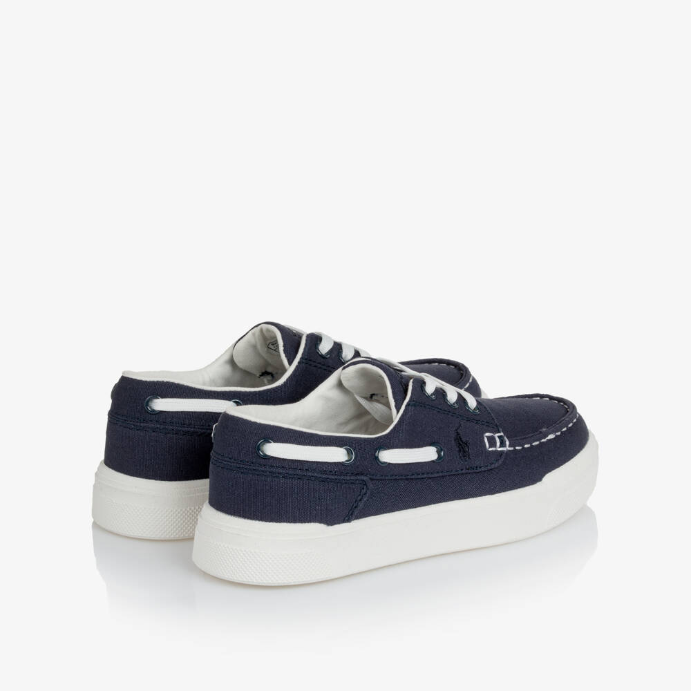 Ralph Lauren-Boys Navy Blue Canvas Lace-Up Deck Shoes | Childrensalon