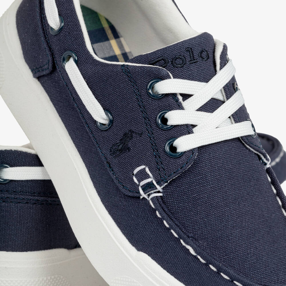 Ralph Lauren-Boys Navy Blue Canvas Lace-Up Deck Shoes | Childrensalon