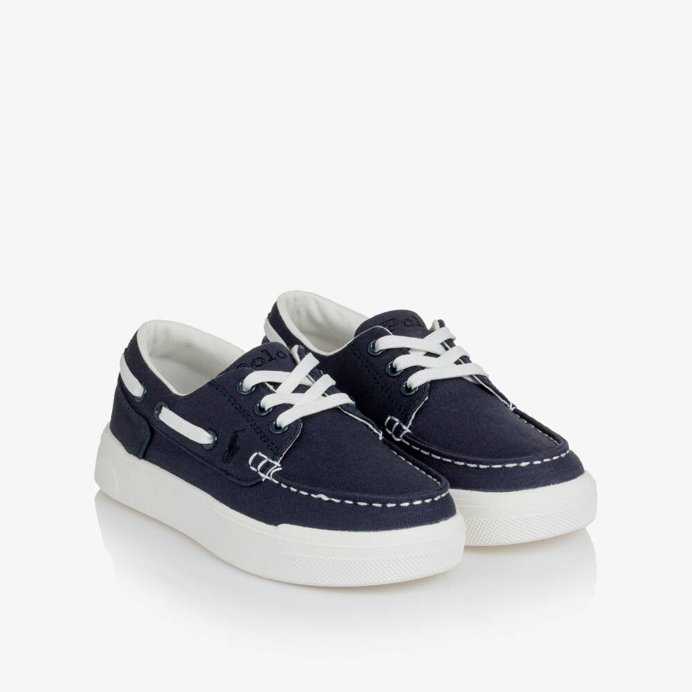 Ralph Lauren-Boys Navy Blue Canvas Lace-Up Deck Shoes | Childrensalon