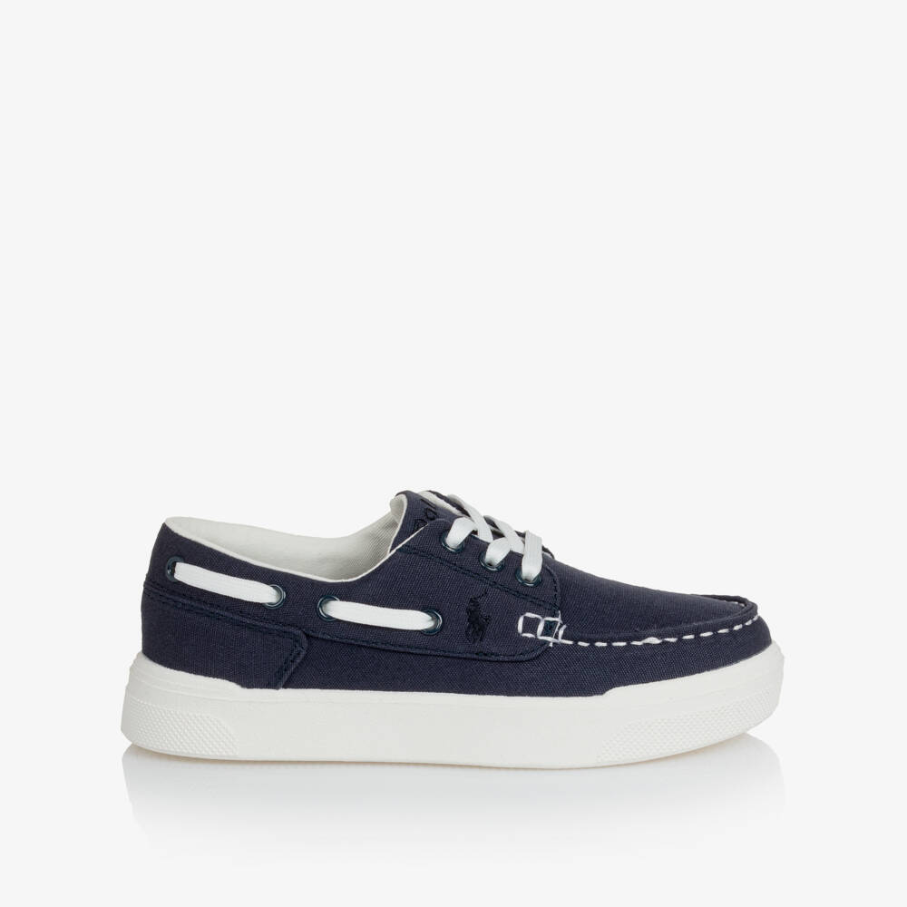 Ralph Lauren-Boys Navy Blue Canvas Lace-Up Deck Shoes | Childrensalon