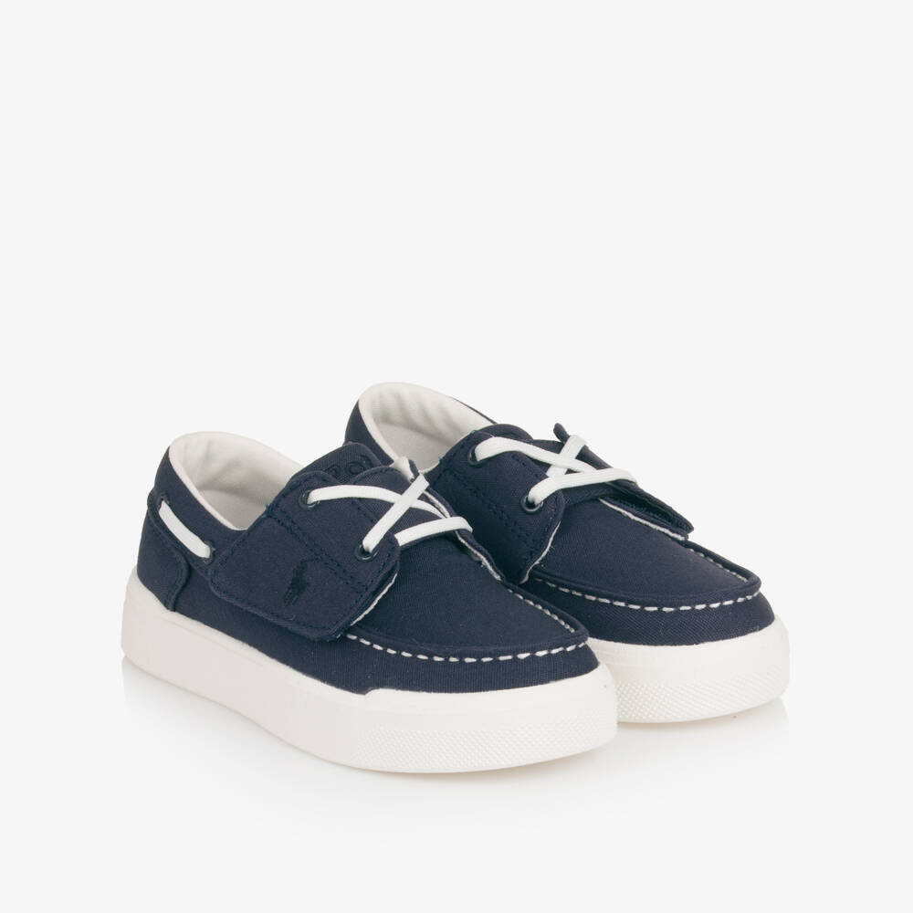 Ralph Lauren-Boys Navy Blue Canvas Velcro Deck Shoes | Childrensalon