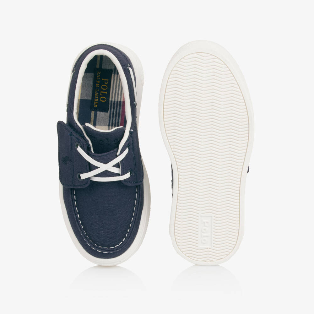 Ralph Lauren-Boys Navy Blue Canvas Velcro Deck Shoes | Childrensalon