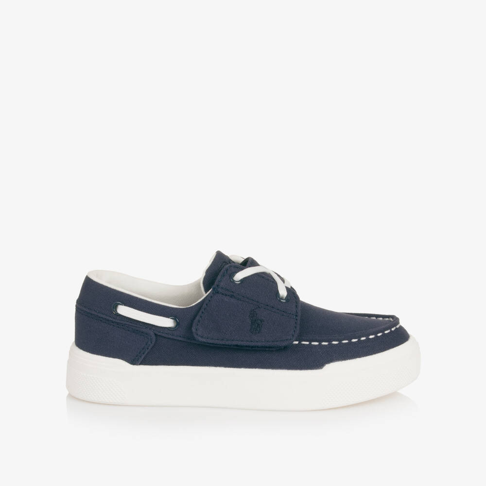 Ralph Lauren-Boys Navy Blue Canvas Velcro Deck Shoes | Childrensalon