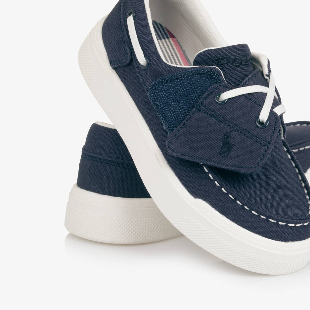 Ralph Lauren-Boys Navy Blue Canvas Velcro Deck Shoes | Childrensalon
