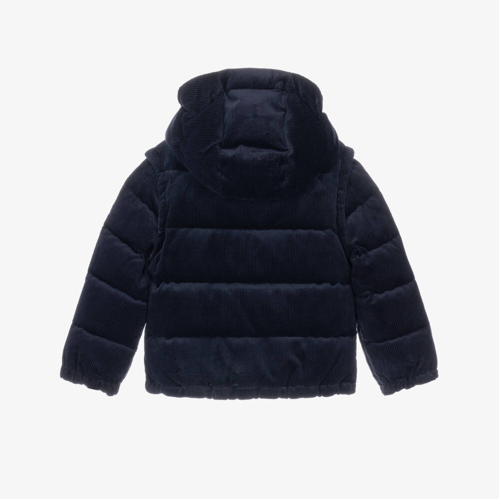 Ralph Lauren-Boys Navy Blue Corduroy Convertible Down Jacket | Childrensalon