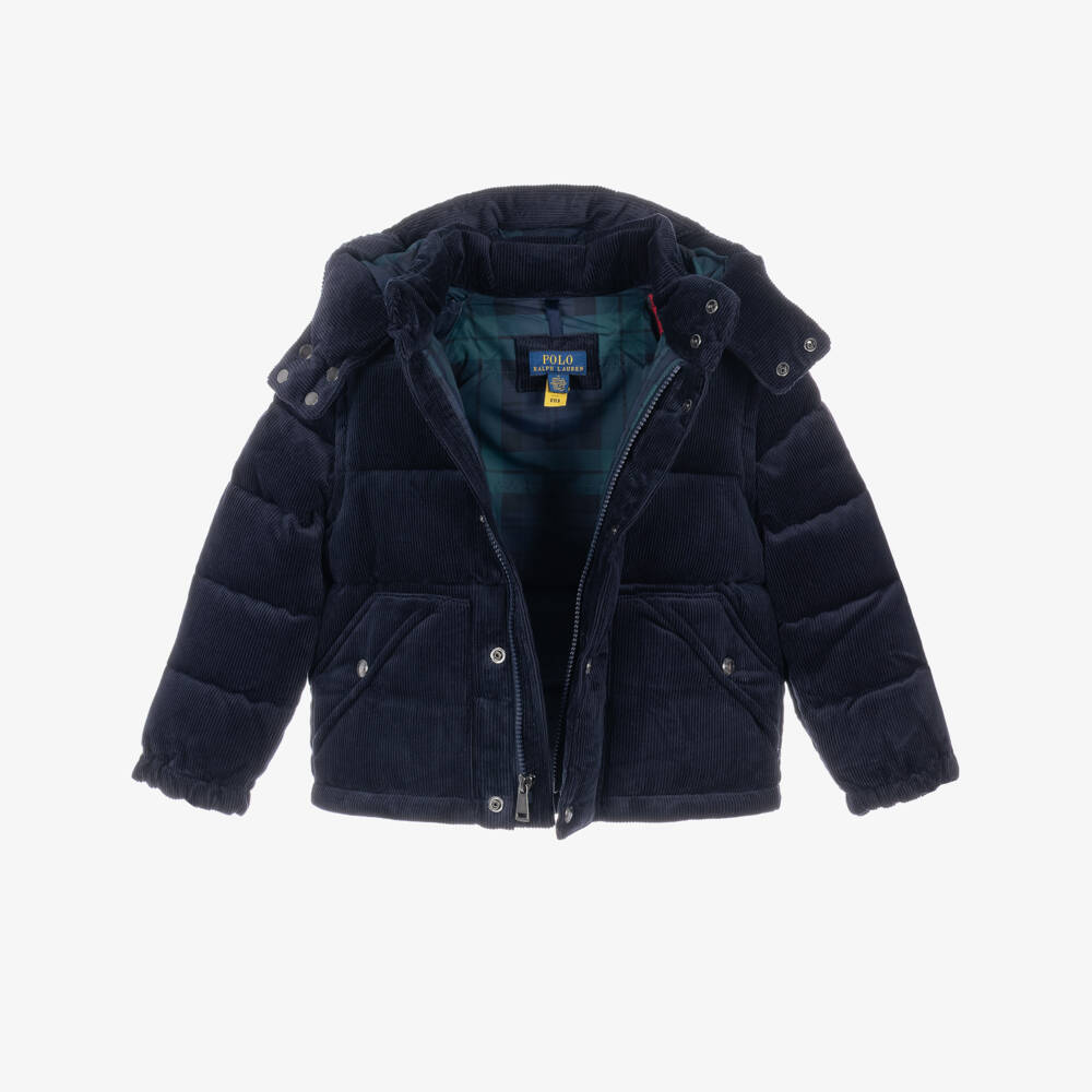 Ralph Lauren-Boys Navy Blue Corduroy Convertible Down Jacket | Childrensalon