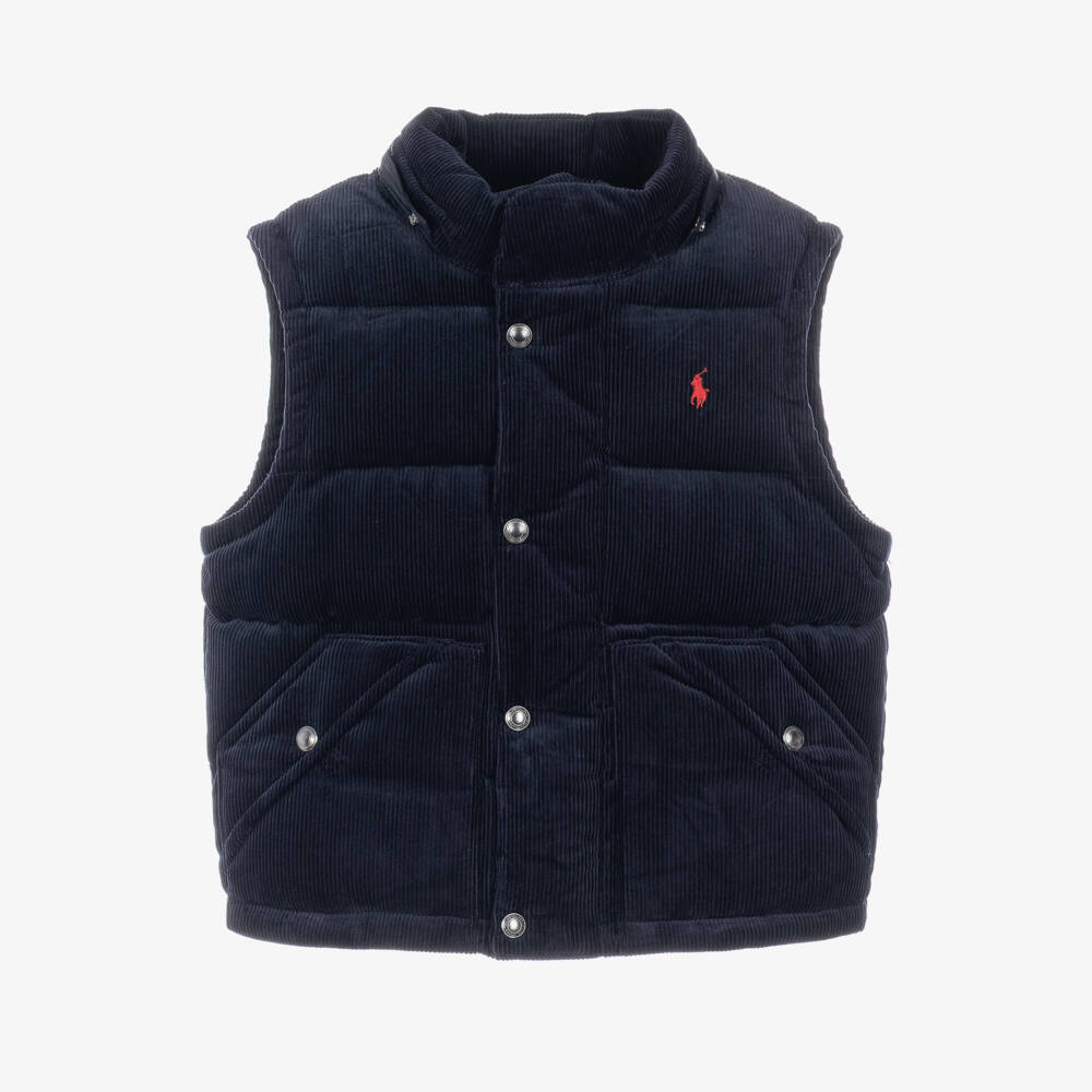 Ralph Lauren-Boys Navy Blue Corduroy Convertible Down Jacket | Childrensalon