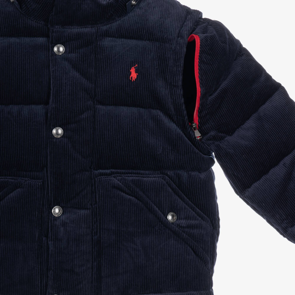 Ralph Lauren-Boys Navy Blue Corduroy Convertible Down Jacket | Childrensalon
