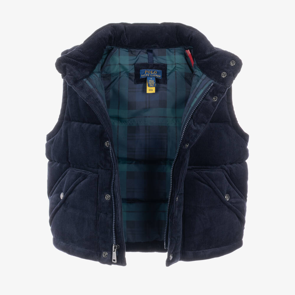 Ralph Lauren-Boys Navy Blue Corduroy Convertible Down Jacket | Childrensalon