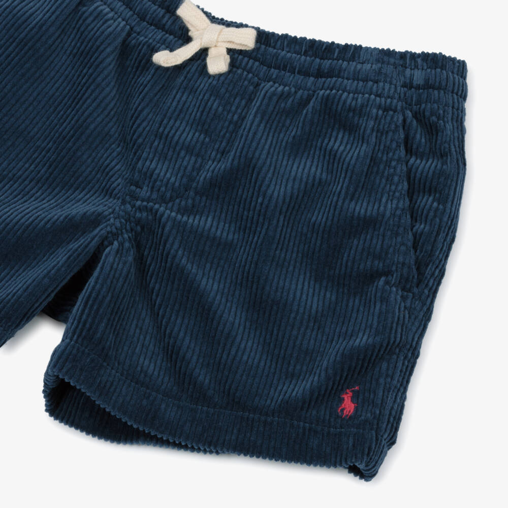 Ralph Lauren-Boys Navy Blue Corduroy Shorts with Pony Logo | Childrensalon