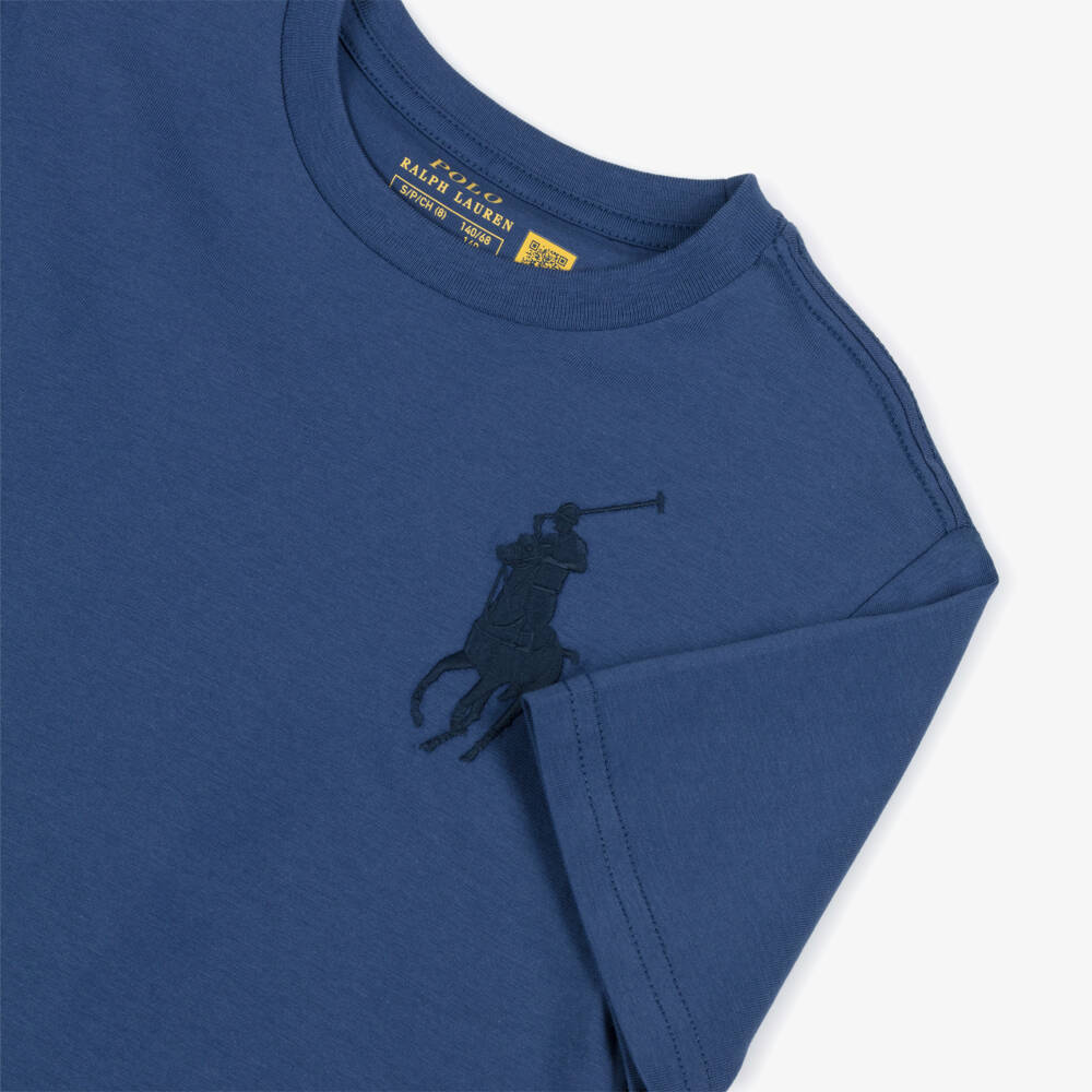 Ralph Lauren-Boys Navy Blue Cotton Big Pony Logo T-Shirt | Childrensalon