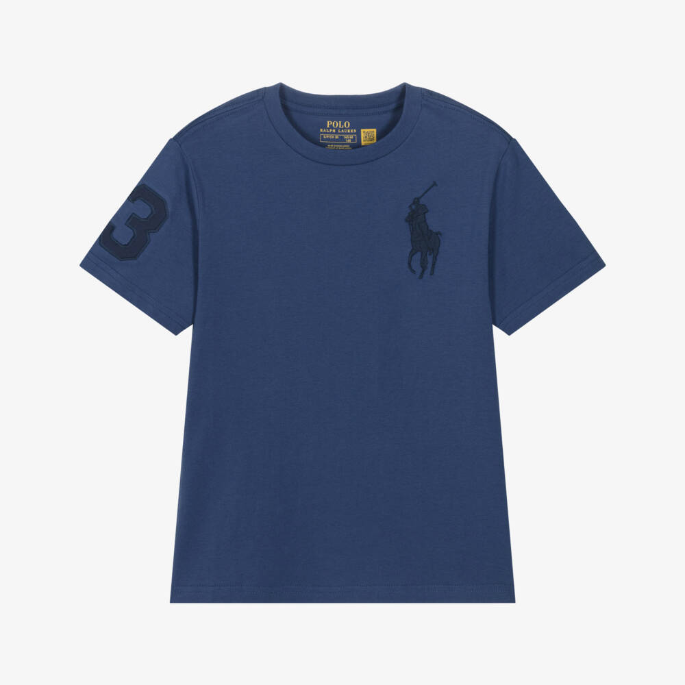 Ralph Lauren-Boys Navy Blue Cotton Big Pony Logo T-Shirt | Childrensalon