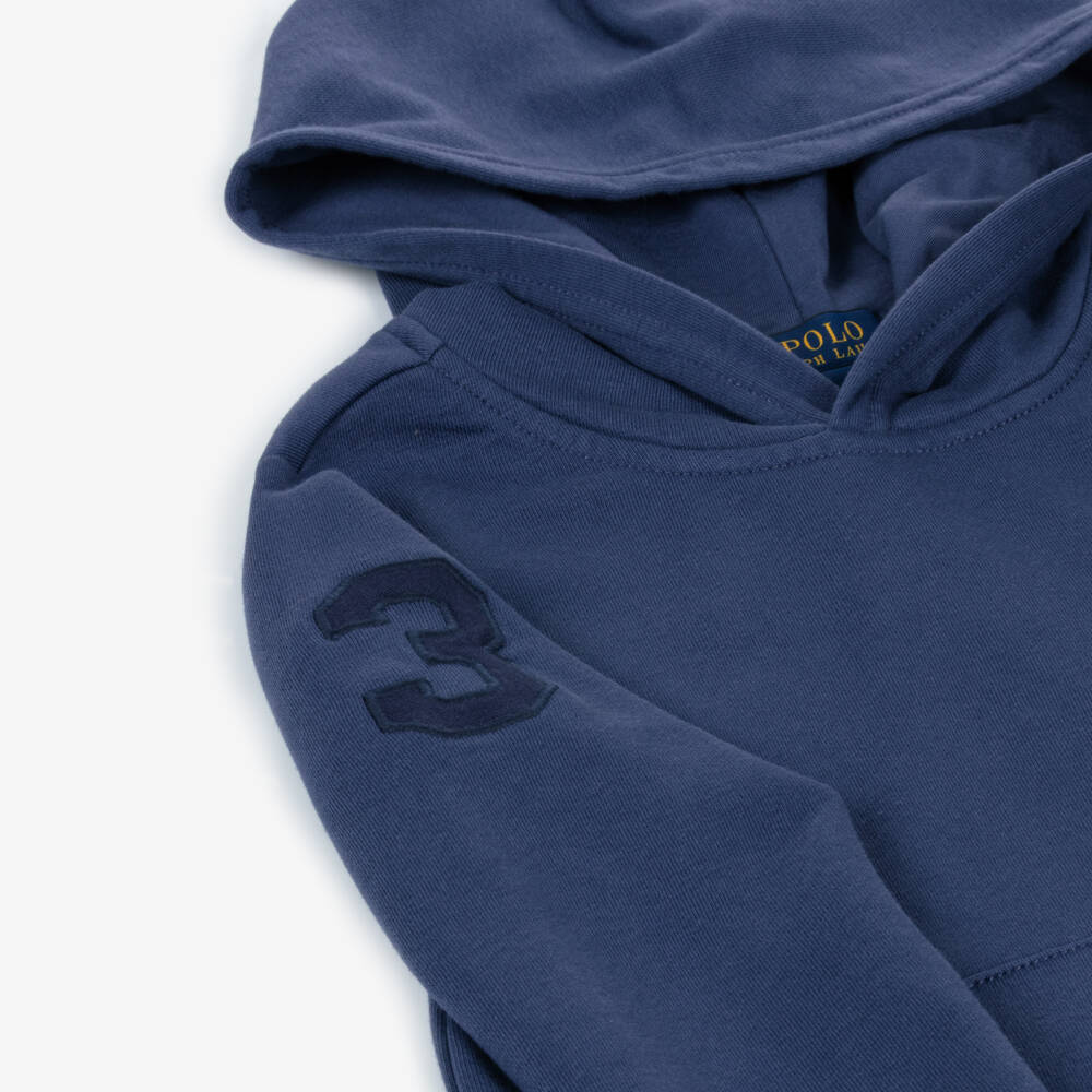 Ralph Lauren-Boys Navy Blue Cotton Hoodie with Big Pony Logo | Childrensalon