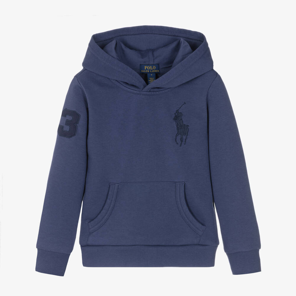 Ralph Lauren-Boys Navy Blue Cotton Hoodie with Big Pony Logo | Childrensalon