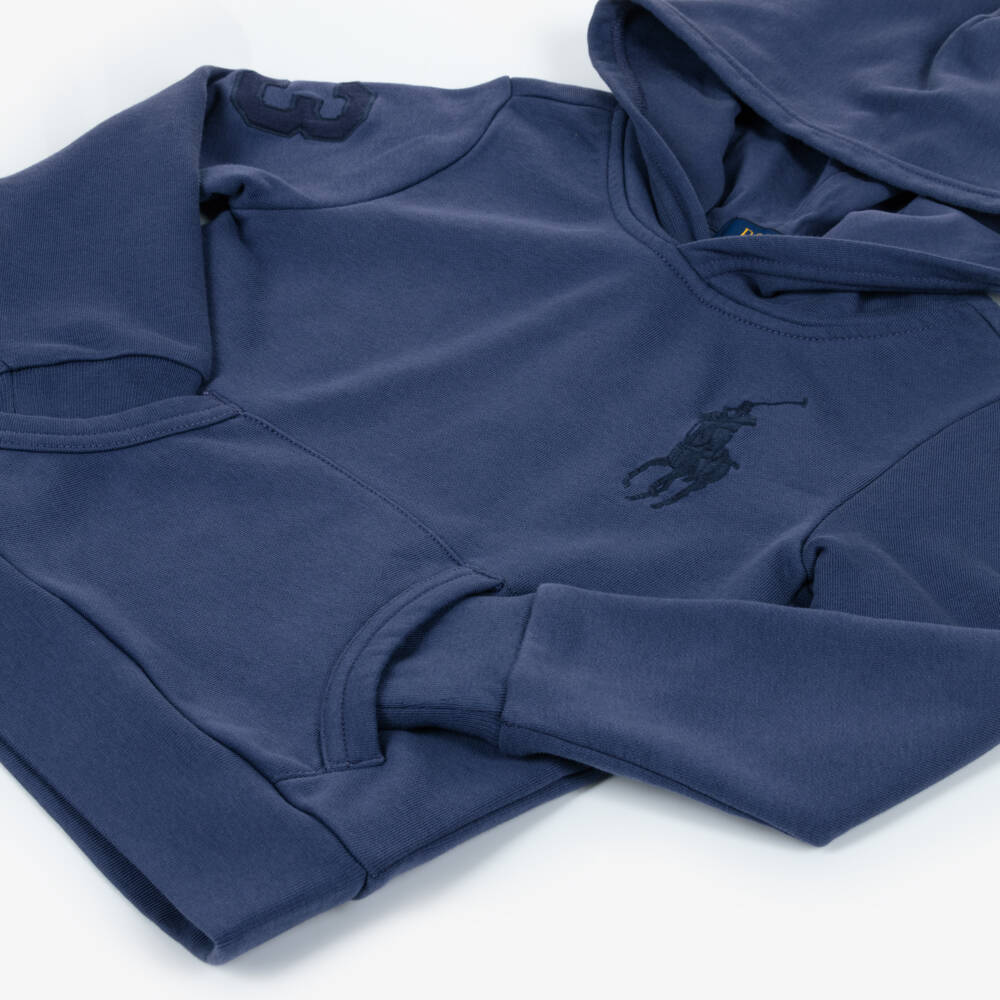 Ralph Lauren-Boys Navy Blue Cotton Hoodie with Big Pony Logo | Childrensalon
