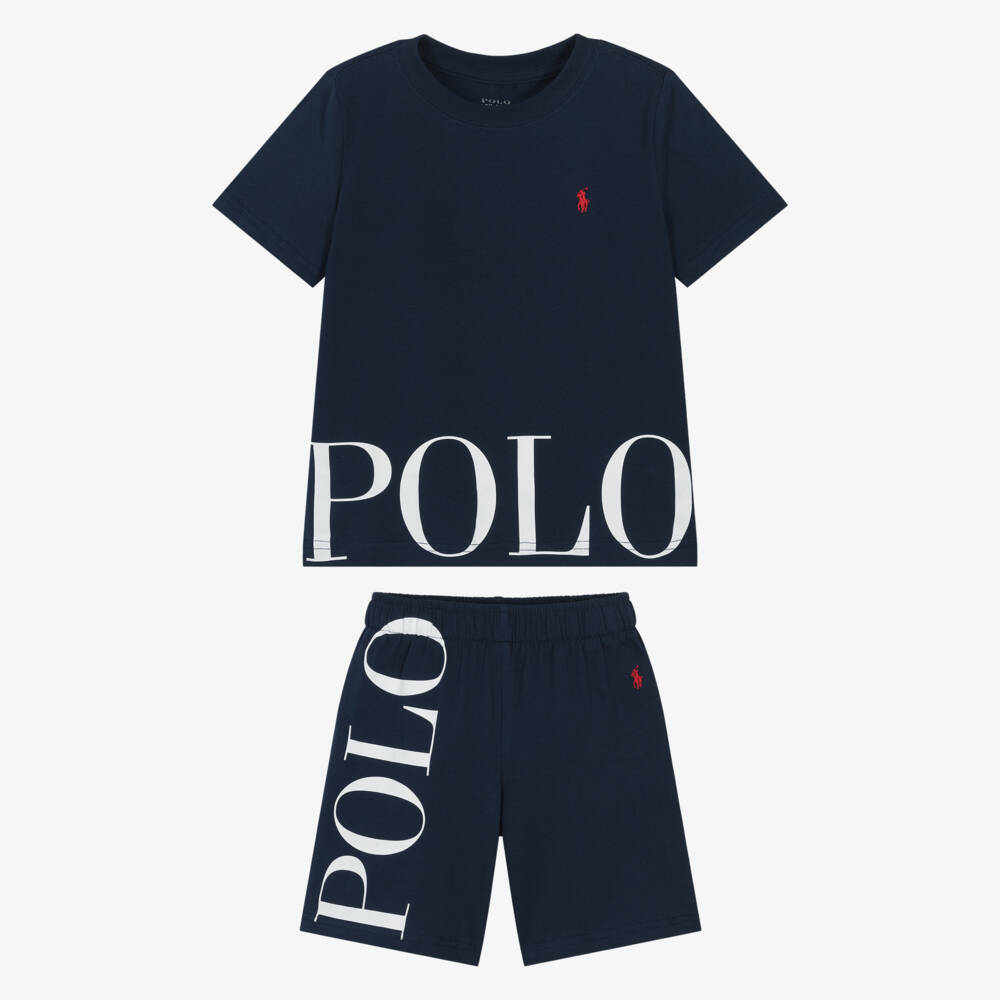 Ralph Lauren-بيجاما شورت قطن بشعار المهر لون كحلي للأولاد | Childrensalon