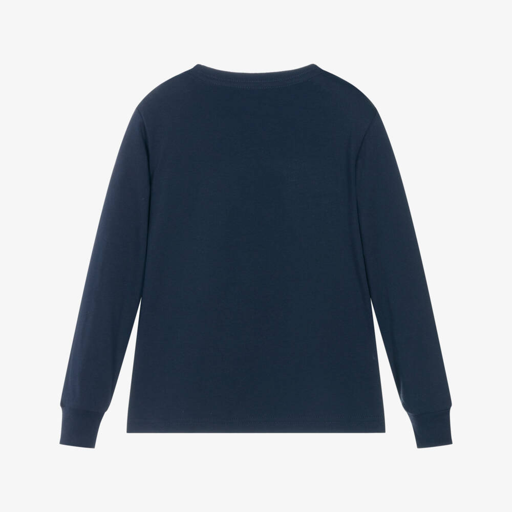 Ralph Lauren-Boys Navy Blue Cotton Long-Sleeve Top with Polo Bear Motif | Childrensalon