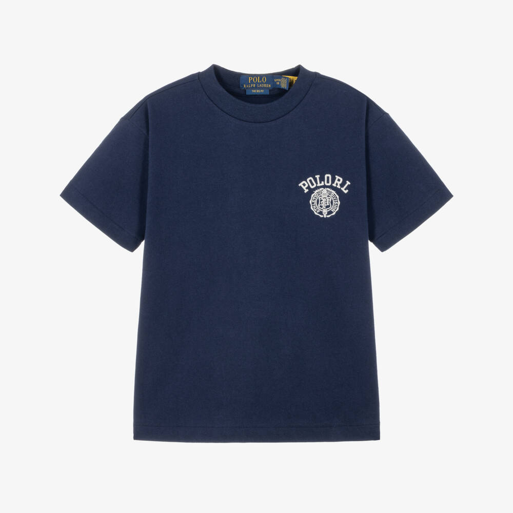 Ralph Lauren-Boys Navy Blue Cotton Oversized T-Shirt | Childrensalon