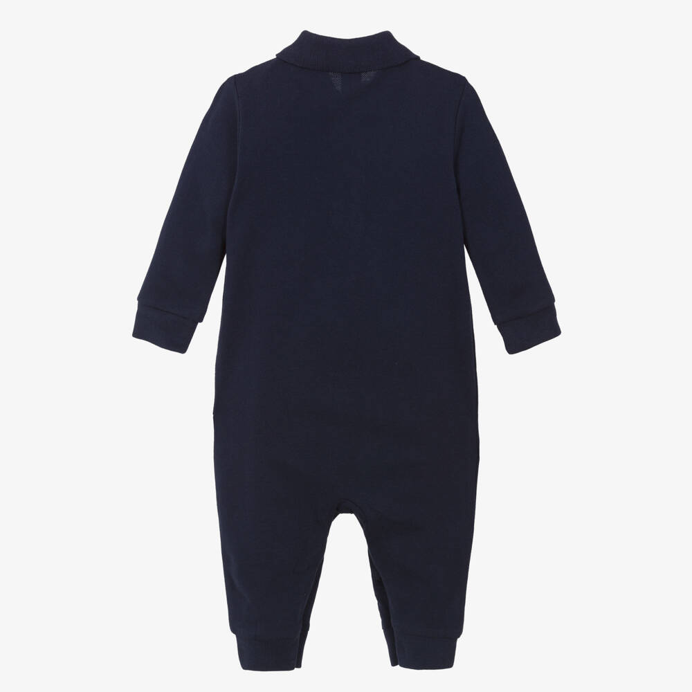 Ralph Lauren-Boys Navy Blue Cotton Piqué Babygrow with Triple Pony Logo | Childrensalon