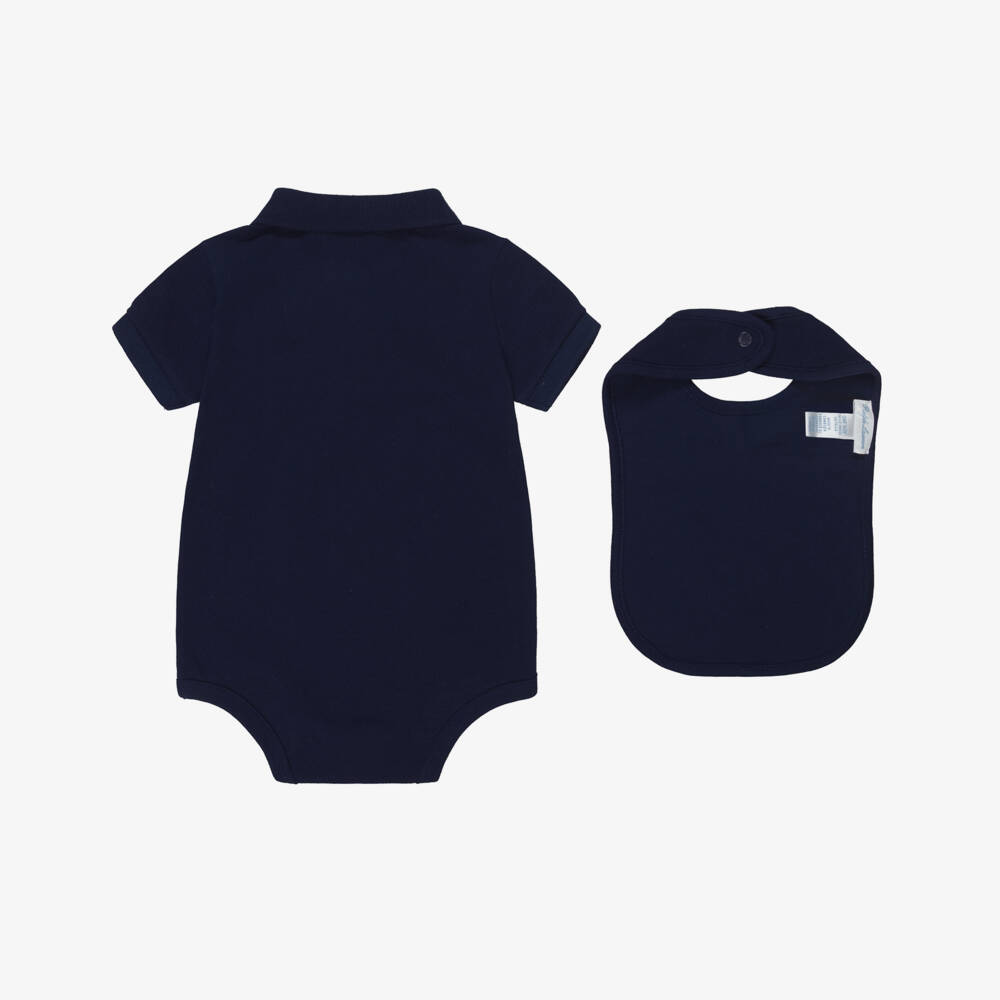 Ralph Lauren-Boys Navy Blue Cotton Piqué Babysuit Set with Pony Logo | Childrensalon