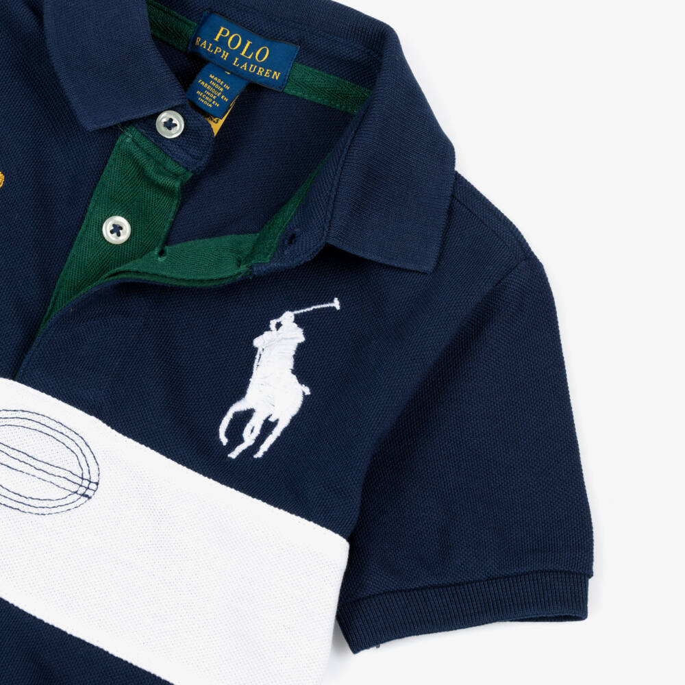 Ralph Lauren-قميص بولو قطن بيكيه لون كحلي بشعار الحصان للأولاد | Childrensalon