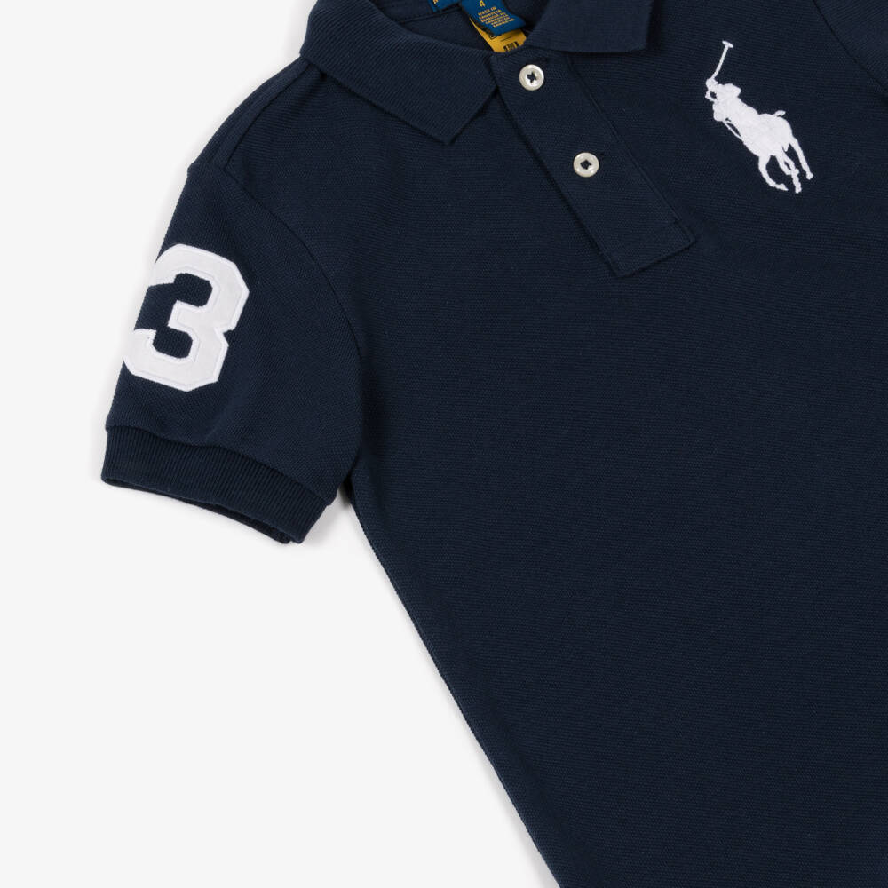 Ralph Lauren-Boys Navy Blue Cotton Piqué Polo Shirt with Big Pony Logo | Childrensalon
