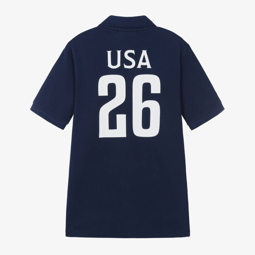 Ralph Lauren-Boys Navy Blue Cotton Piqué USA Polo Shirt | Childrensalon