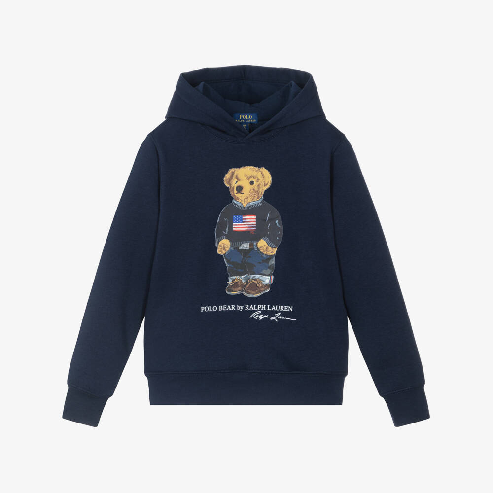 Ralph Lauren-Boys Navy Blue Cotton Polo Bear Hoodie | Childrensalon
