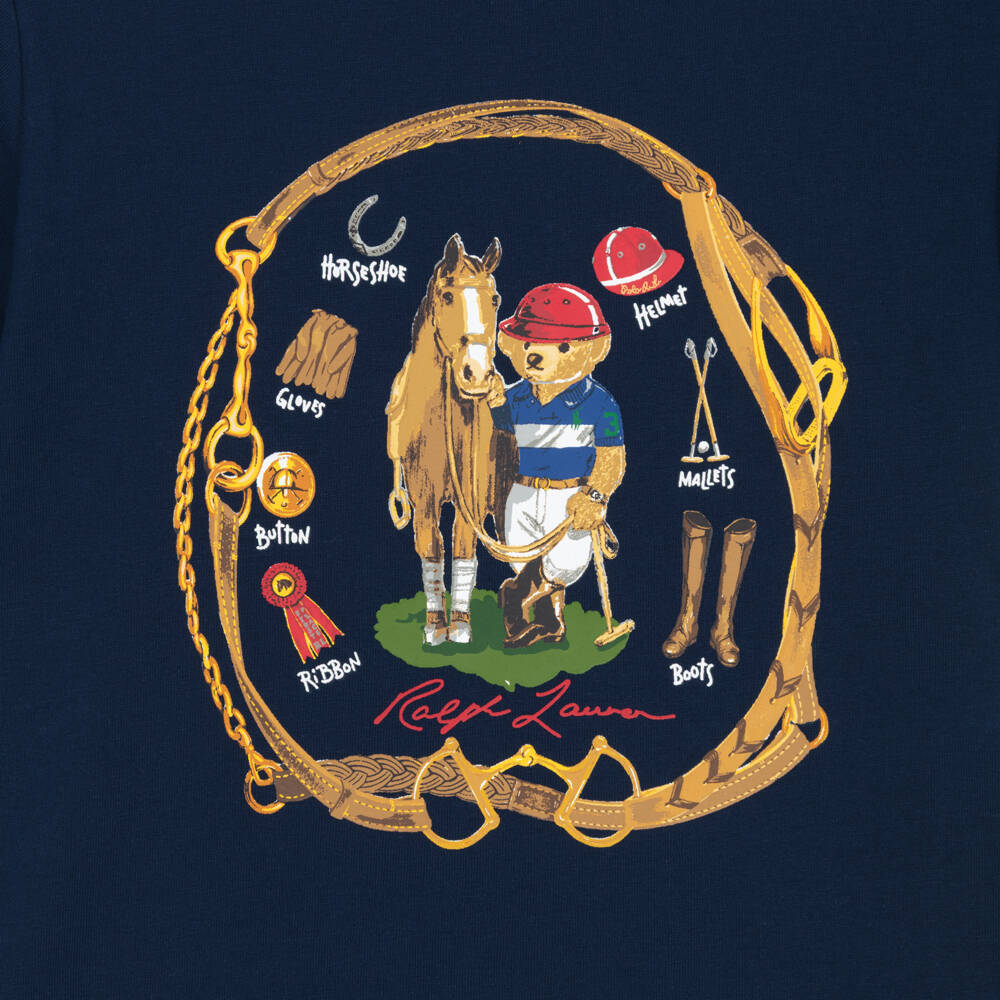 Ralph Lauren-Boys Navy Blue Cotton Polo Bear & Horse T-Shirt | Childrensalon