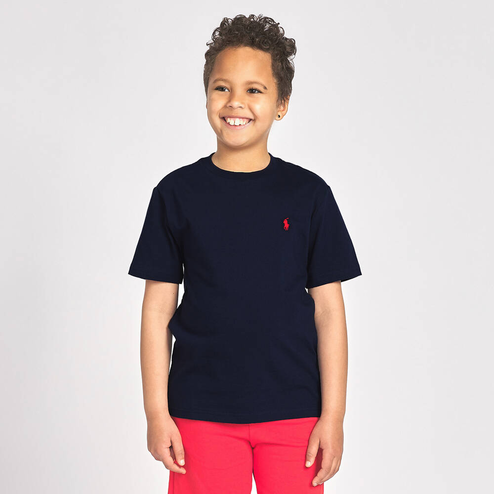 Ralph Lauren-تيشيرت لوغو قطن لون كحلي للأولاد | Childrensalon
