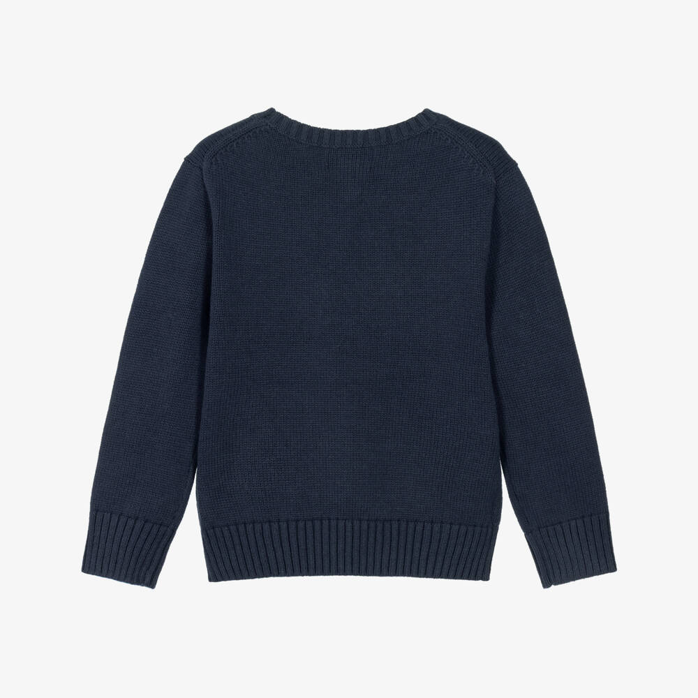 Ralph Lauren-Boys Navy Blue Cotton Sweater with Dog Intarsia | Childrensalon