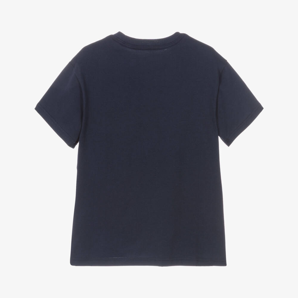 Ralph Lauren-Boys Navy Blue Cotton T-Shirt with Triple Pony Logo | Childrensalon