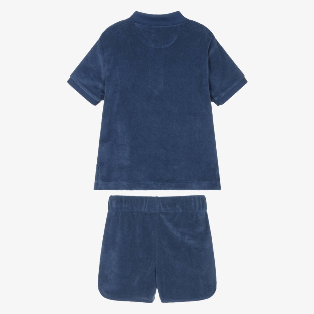 Ralph Lauren-Boys Navy Blue Cotton Towelling Shorts Set | Childrensalon