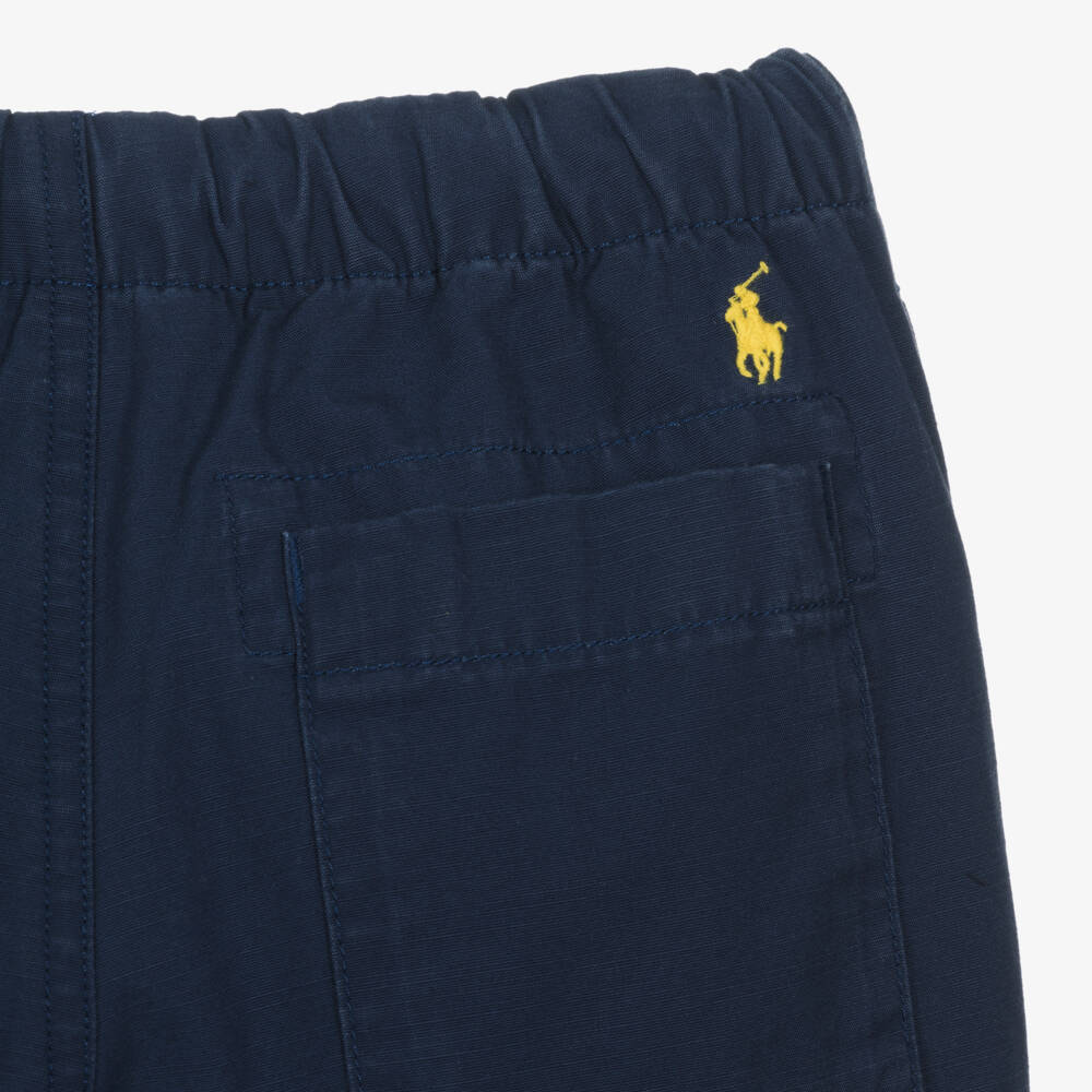 Ralph Lauren-Boys Navy Blue Cotton Twill Cargo Trousers | Childrensalon