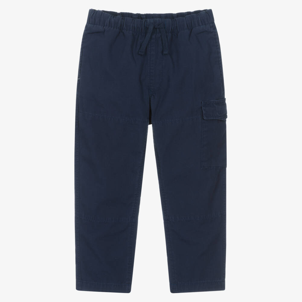 Ralph Lauren-Boys Navy Blue Cotton Twill Cargo Trousers | Childrensalon